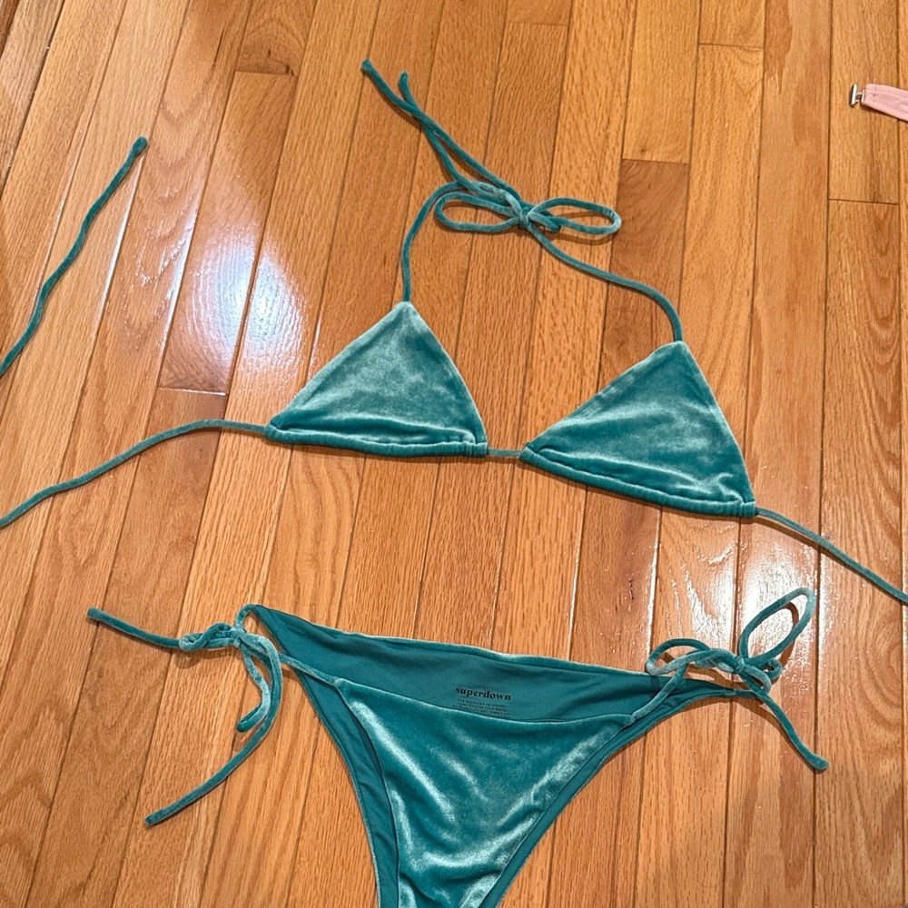 Superdown Teal Velvet Bikini Set